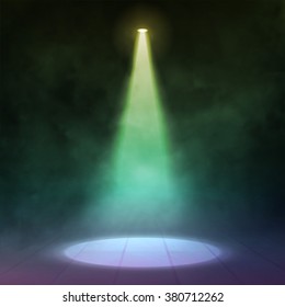 Spotlight illuminates wooden scene theater or dance club. Vector illustartion