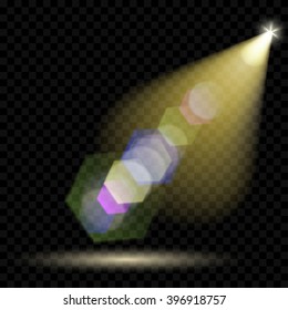 Spotlight for illumination of the scene. Transparent light effects. Transparency only in vector format