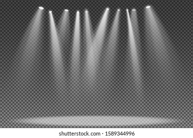 Spotlight isolated on transparent background. Light for the podium. Effect for the show. Vector illustration. EPS 10