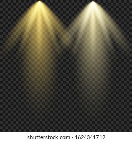 Spotlight isolated on transparent background. Vector sunlight with rays and beams. Vector glowing light effect 