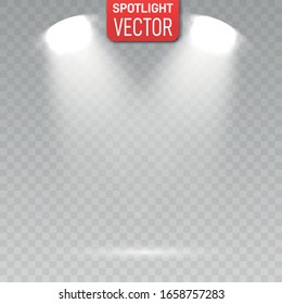 Spotlight isolated on transparent background. Vector glowing light effect
