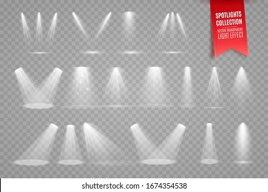 Spotlight isolated on transparent background. Vector light effect 