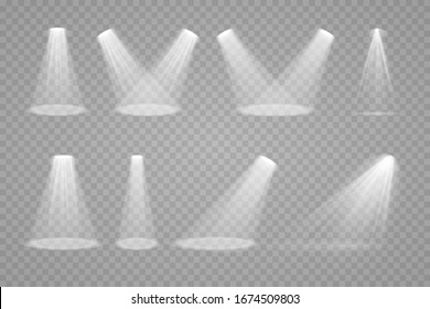 Spotlight isolated on transparent background. Vector light effect 