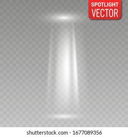 Spotlight isolated on transparent background. Vector scene illuminated with spotlight. Show stage spotlight black background vector. Spotlight glow effect scene background.