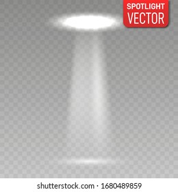 Spotlight einzeln auf transparentem Hintergrund. Vektorillustration strahlt Lichteffekt mit goldenen Strahlen und Balken. 
