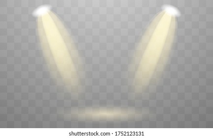 Spotlight isolated on transparent background. Poster for concert show