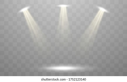 Spotlight isolated on transparent background. Poster for concert show