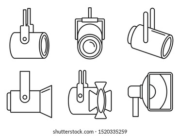 Spotlight lamp icons set. Outline set of spotlight lamp vector icons for web design isolated on white background