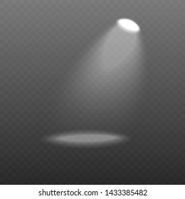 Spotlight or lamp illuminating transparent background for show contest or interview realistic vector illustration. Stage single source of electric light or bright spot.