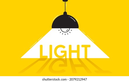 Spotlight lamp light banner. Bright business idea yellow background. Electric ceiling lamp light concept. Bright flashlight. Modern light fixture concept. Vector ceiling spotlight