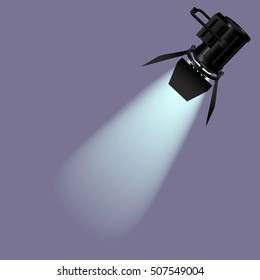 Spotlight with light beam. Vector illustration