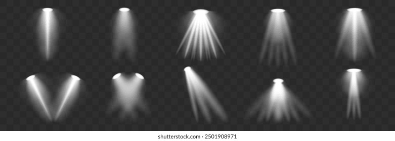 Spotlight. Light beam.Scene lighting collection. Bright lighting with spotlights. On a transparent background.