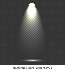 Spotlight light effect. White glowing spotlight. Isolated bright lighting.