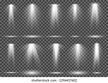 Spotlight light. Projection illumination stage art lamp studio, shine floodlight beam spot project theatre concert club, vector set