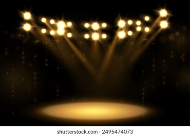 Spotlight light. Set of vector isolated spotlight effects. Yellow glowing spotlight on transparent background. Vector 10 EPS