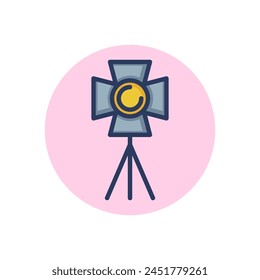 Spotlight line icon. Studio lighting, tripod, stage, background outline sign. Photography, technology, equipment concept. Vector illustration symbol element for web design and apps