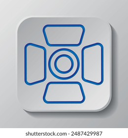 Spotlight logo simple icon vector. Flat design. Paper cut design. Cutted blue symbol with shadow. Gray badge button, gray background.ai