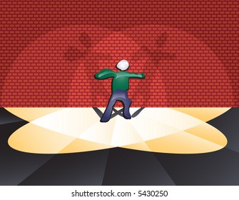 Spotlight metaphor: person caught in a double beam spotlight (indecisive...stage fright...celebrity...fear...etc.) Vector.