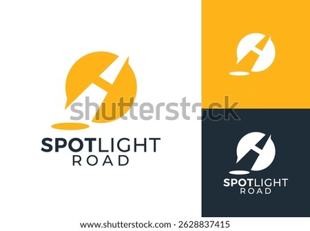spotlight with negative road combination logo design vector