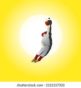 Spotlight on a baseball player diving to catch a ball. Hand drawn vector illustration.