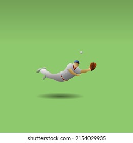 Spotlight on a baseball player diving headlong to catch a ball. Hand drawn vector illustration.