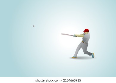 Spotlight On A Baseball Player Hitting A Home Run Ball. Hand Drawn Vector Illustration.