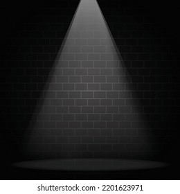 Spotlight On The Black Brick Wall Dark Background