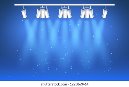 La atención en el fondo azul. Efecto ligero. Rayo luminoso. Ilustración vectorial.