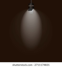 Un foco sobre un fondo oscuro. El efecto de la iluminación del escenario. Ilustración vectorial