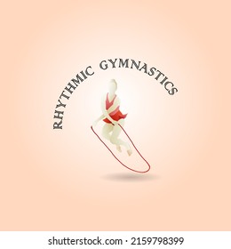 Spotlight on a female rhythmic gymast skipping on the rope apparatus, with the title: Rhythmic gymnastics. Hand drawn vector illustration.