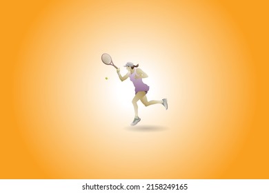 Spotlight auf einer Tennisspielerin führt einen Vorzeigetakt durch. Handgezeichnete Vektorgrafik.