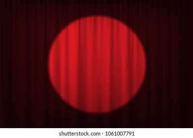Spotlight on red curtains and chairs. Vector theater, cinema or circus background.