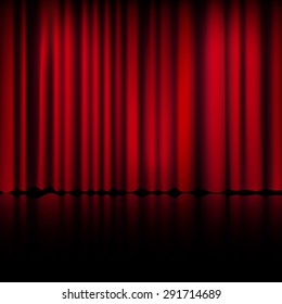 Spotlight on stage curtain. Event and show, fabric and entertainment. Vector illustration