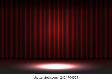 Spotlight on stage curtain. Theatrical drapes