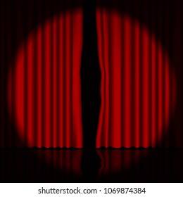 Spotlight on stage curtain. Vector.
