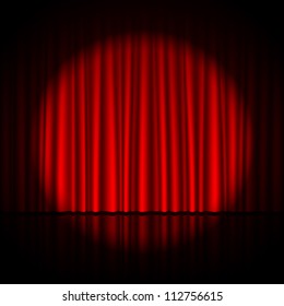 Spotlight On Stage Curtain. Vector.