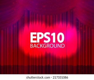 Spotlight on stage curtain. Vector illustration