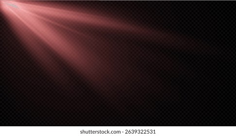 Spotlight on the stage or divine particle rays isolated on a black transparent background. The glow of the rays