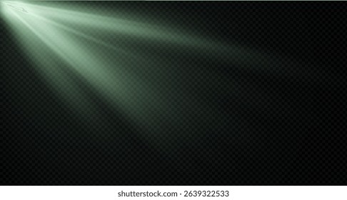 Spotlight on the stage or divine particle rays isolated on a black transparent background. The glow of the rays