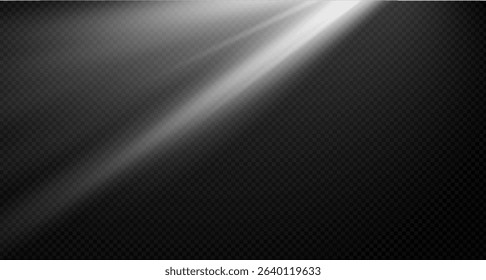 Spotlight on the stage or divine particle rays isolated on a black transparent background. The glow of the rays