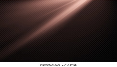 Spotlight on the stage or divine particle rays isolated on a black transparent background. The glow of the rays
