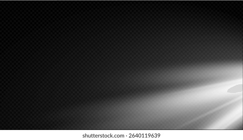 Spotlight on the stage or divine particle rays isolated on a black transparent background. The glow of the rays