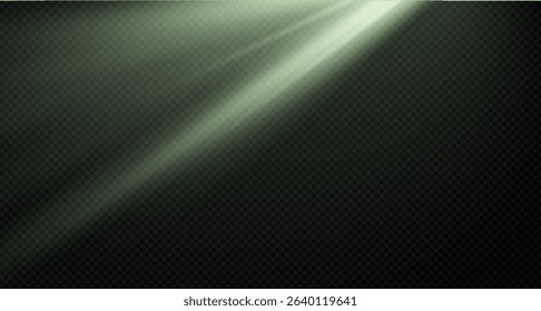Spotlight on the stage or divine particle rays isolated on a black transparent background. The glow of the rays