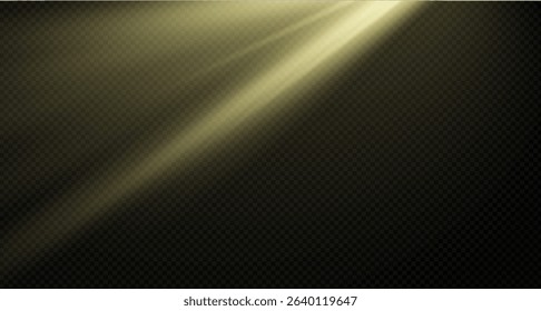 Spotlight on the stage or divine particle rays isolated on a black transparent background. The glow of the rays