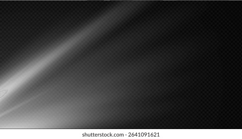 Spotlight on the stage or divine particle rays isolated on a black transparent background. The glow of the rays