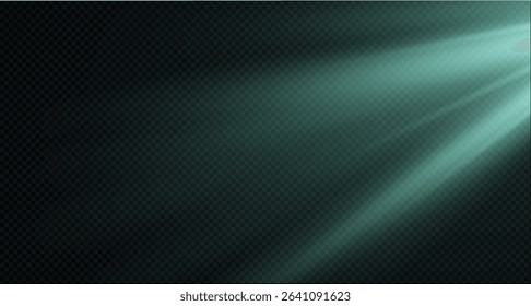 Spotlight on the stage or divine particle rays isolated on a black transparent background. The glow of the rays