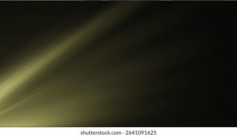 Spotlight on the stage or divine particle rays isolated on a black transparent background. The glow of the rays