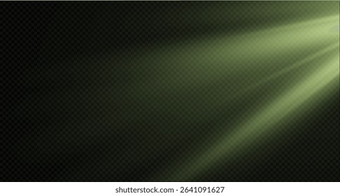 Spotlight on the stage or divine particle rays isolated on a black transparent background. The glow of the rays