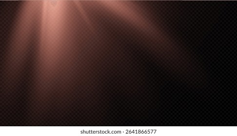 Spotlight on the stage or divine particle rays isolated on a black transparent background. The glow of the rays