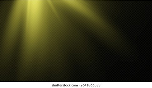 Spotlight on the stage or divine particle rays isolated on a black transparent background. The glow of the rays